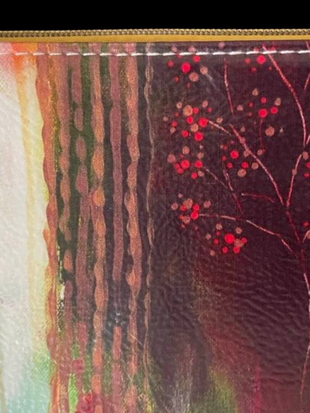 Rare Papaya Art Accessory Pouch Bohemian Abstract Floral Mixed Media Zipper Bag - Picture 6 of 10